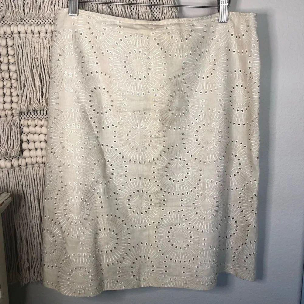 DUE per DUE Vintage Eyelet Linen Skirt 10